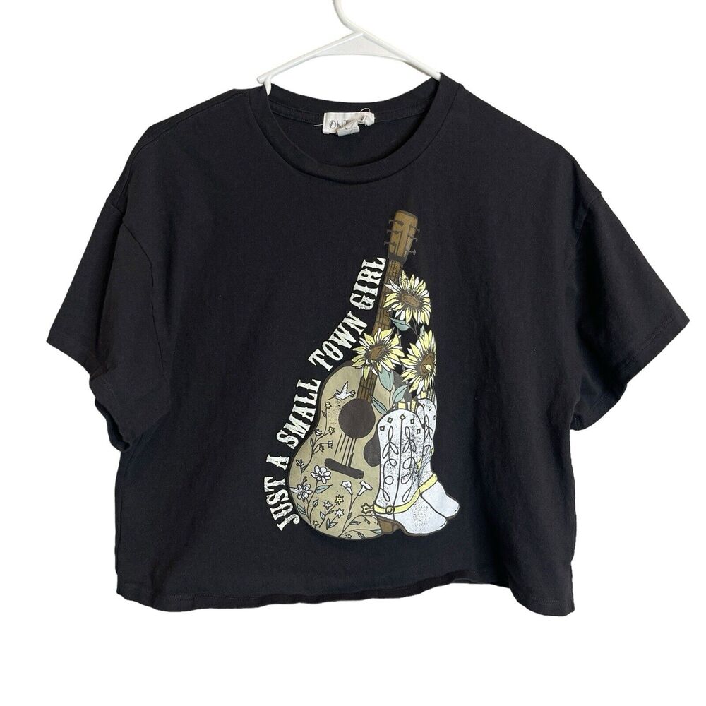 Outlaw Crop Top Womens Large Black Country‎ Western Small Town Girl Sunflower